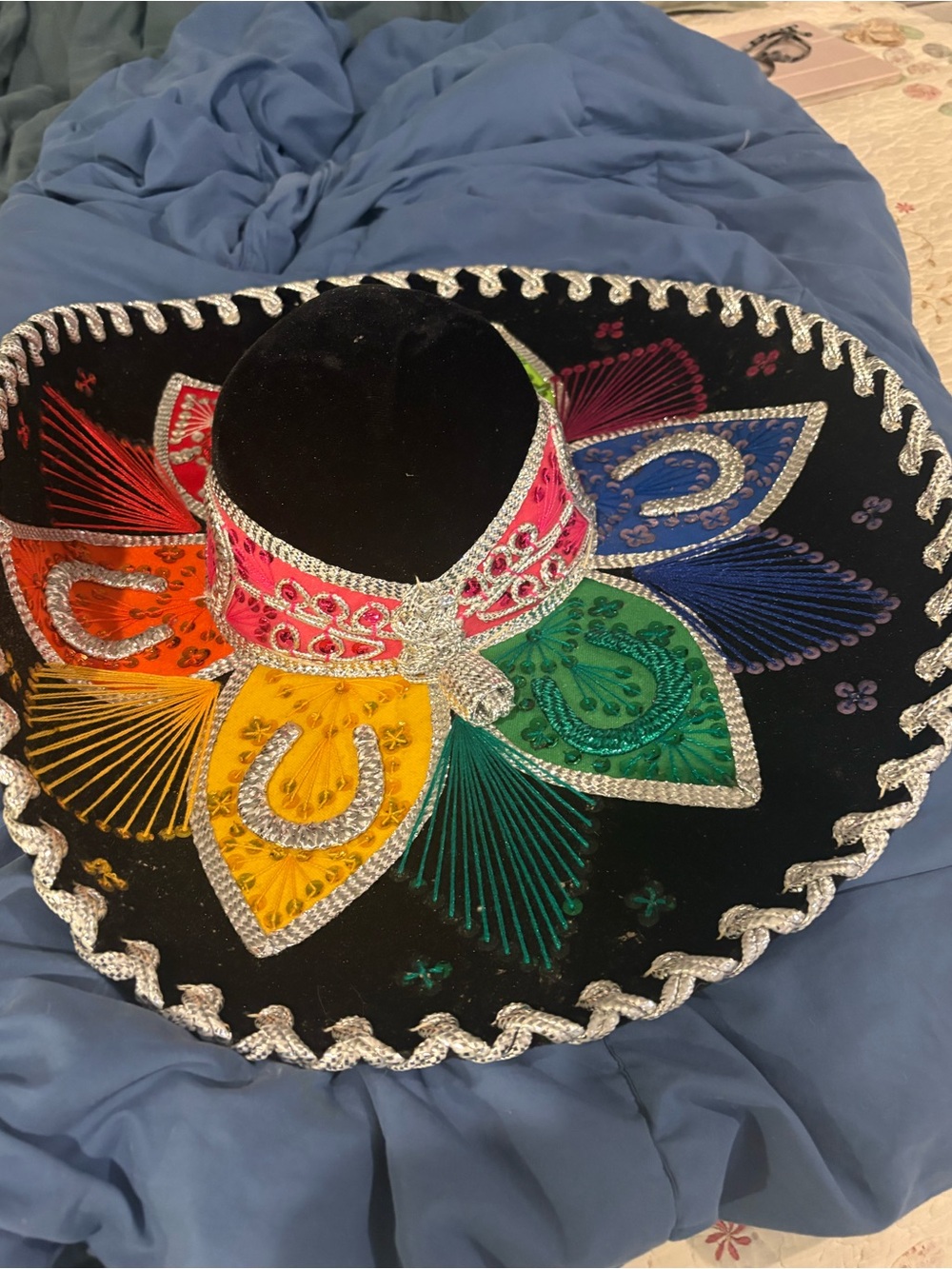 Authentic Mexican Multi-Color hand Embroidered Sombrero Hat by Zalazar Yepez